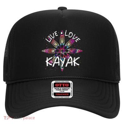 Canoe Boat Paddling Sport Kayaker Live Love Kayak High Crown Mesh Back Trucker Hat