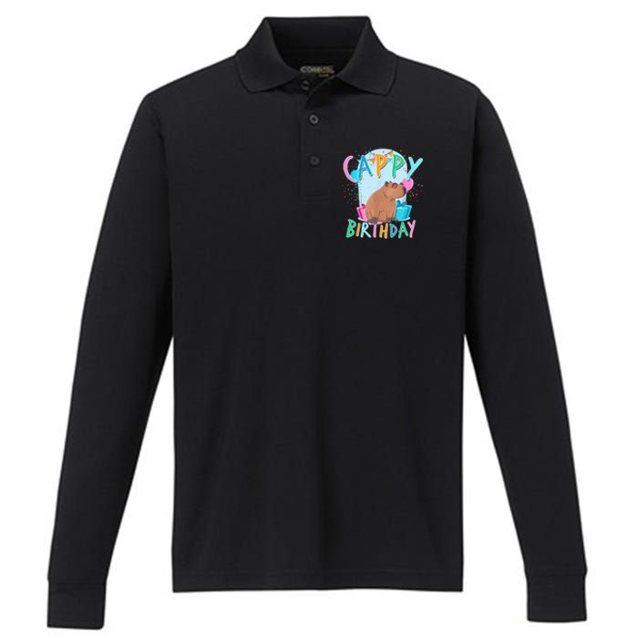 Capybara Birthday Party Capybaras For Girl And Boy Performance Long Sleeve Polo