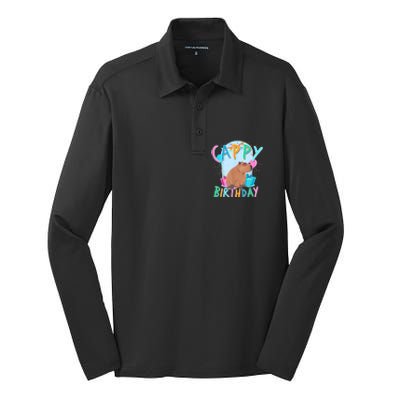 Capybara Birthday Party Capybaras For Girl And Boy Silk Touch Performance Long Sleeve Polo