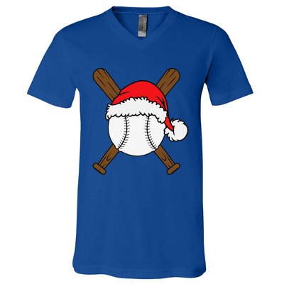 Christmas Baseball Player Santa Sports Design For Funny V-Neck T-Shirt