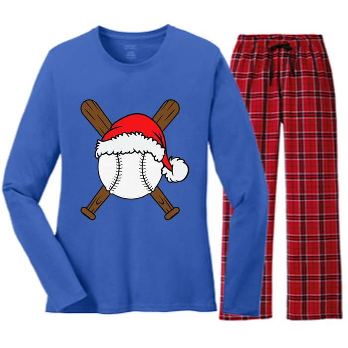 Christmas Baseball Player Santa Sports Design For Funny Women's Long Sleeve Flannel Pajama Set 