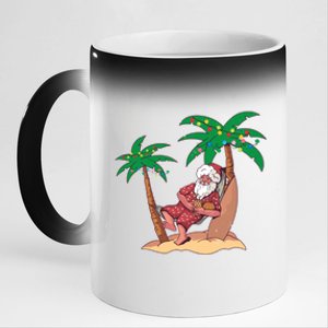 Christmas Beach Palm Tree With Xmas Lights Tropical Santa Cute Gift 11oz Black Color Changing Mug