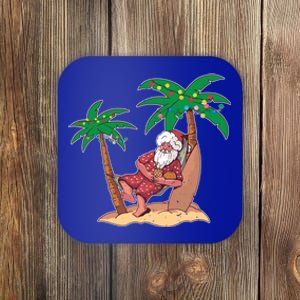 Christmas Beach Palm Tree With Xmas Lights Tropical Santa Cute Gift Coaster