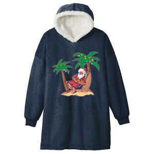 Christmas Beach Palm Tree With Xmas Lights Tropical Santa Cute Gift Hooded Wearable Blanket