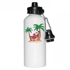 Christmas Beach Palm Tree With Xmas Lights Tropical Santa Cute Gift Aluminum Water Bottle