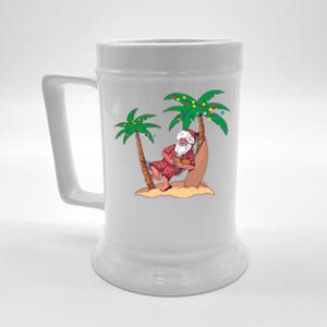 Christmas Beach Palm Tree With Xmas Lights Tropical Santa Cute Gift Beer Stein