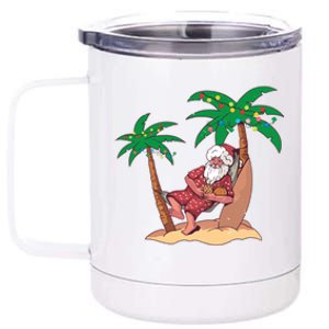 Christmas Beach Palm Tree With Xmas Lights Tropical Santa Cute Gift 12 oz Stainless Steel Tumbler Cup