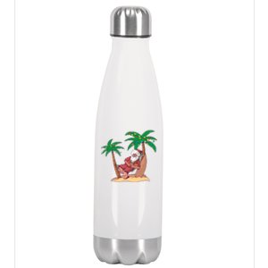 Christmas Beach Palm Tree With Xmas Lights Tropical Santa Cute Gift Stainless Steel Insulated Water Bottle