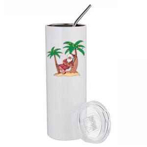 Christmas Beach Palm Tree With Xmas Lights Tropical Santa Cute Gift Stainless Steel Tumbler