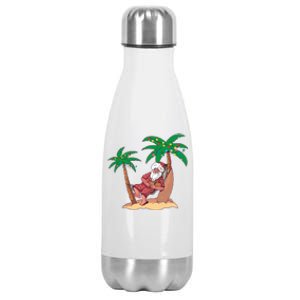 Christmas Beach Palm Tree With Xmas Lights Tropical Santa Cute Gift Stainless Steel Insulated Water Bottle