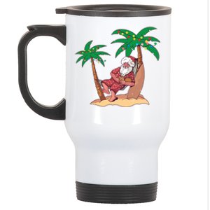 Christmas Beach Palm Tree With Xmas Lights Tropical Santa Cute Gift Stainless Steel Travel Mug