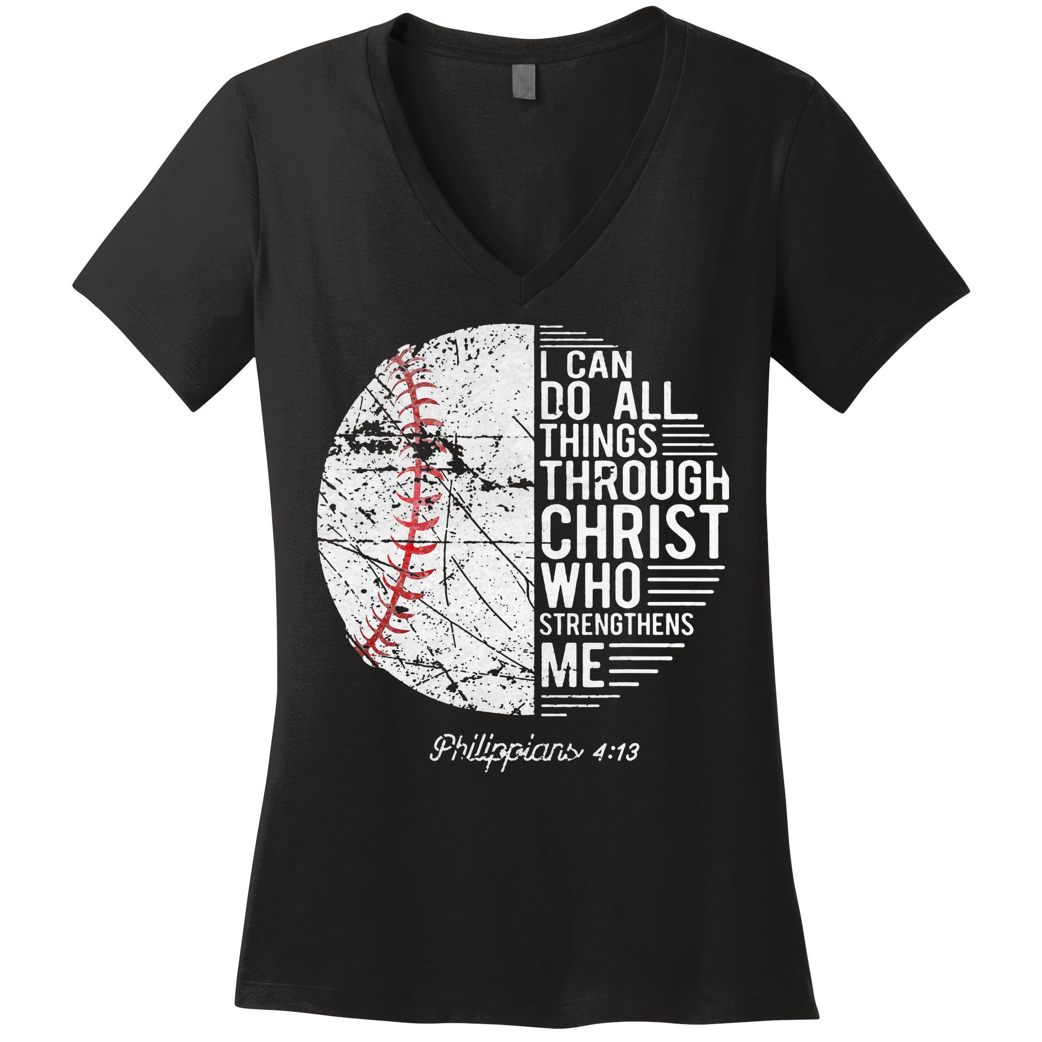 Christian Baseball Philippians Religious Gifts Women's V-Neck T-Shirt