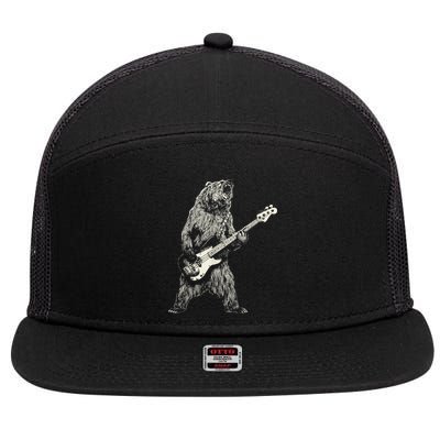 Cute Bear Playing Guitar Gift Guitar Lover 7 Panel Mesh Trucker Snapback Hat