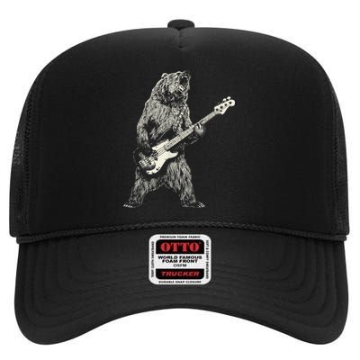 Cute Bear Playing Guitar Gift Guitar Lover High Crown Mesh Back Trucker Hat