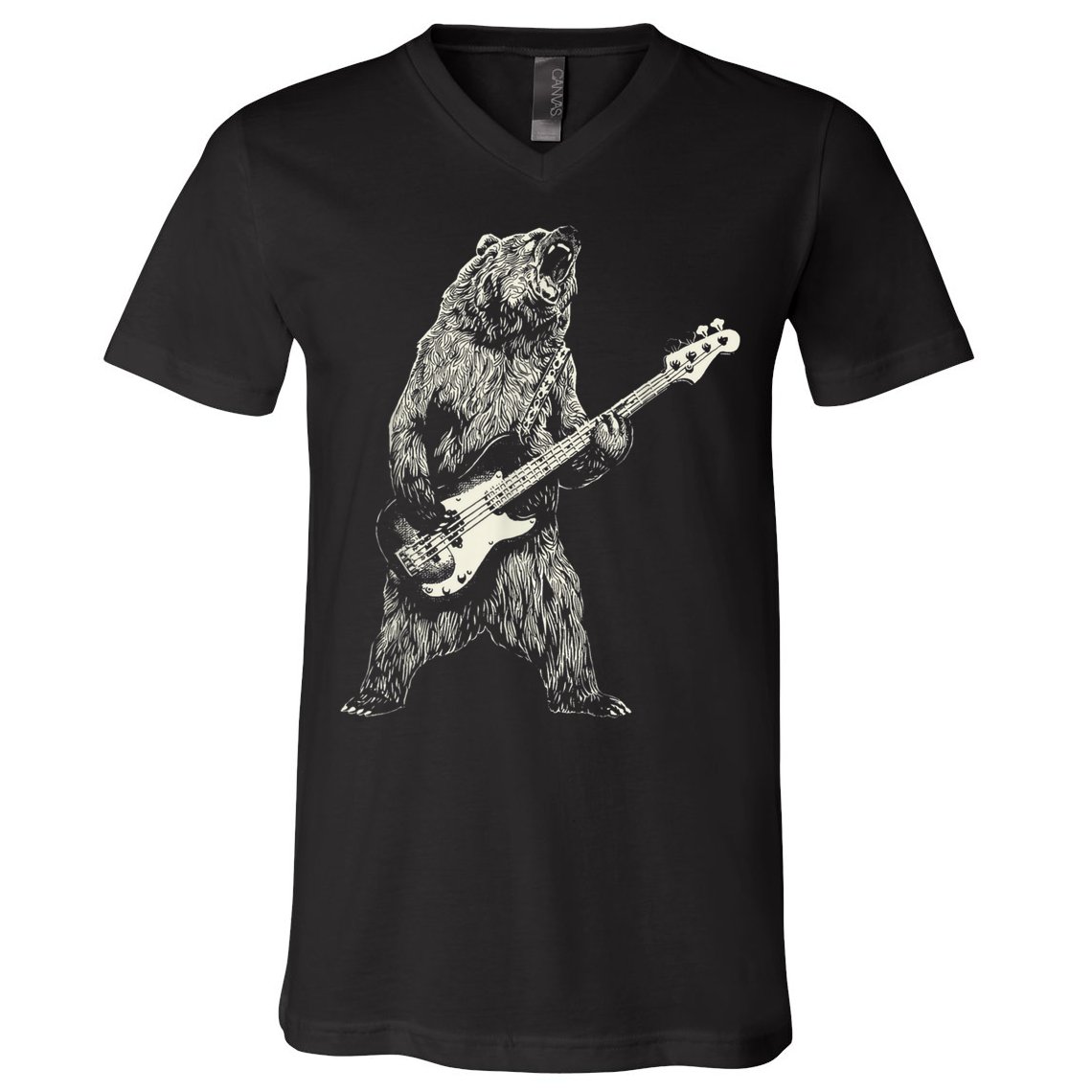 Cute Bear Playing Guitar Gift Guitar Lover V-Neck T-Shirt