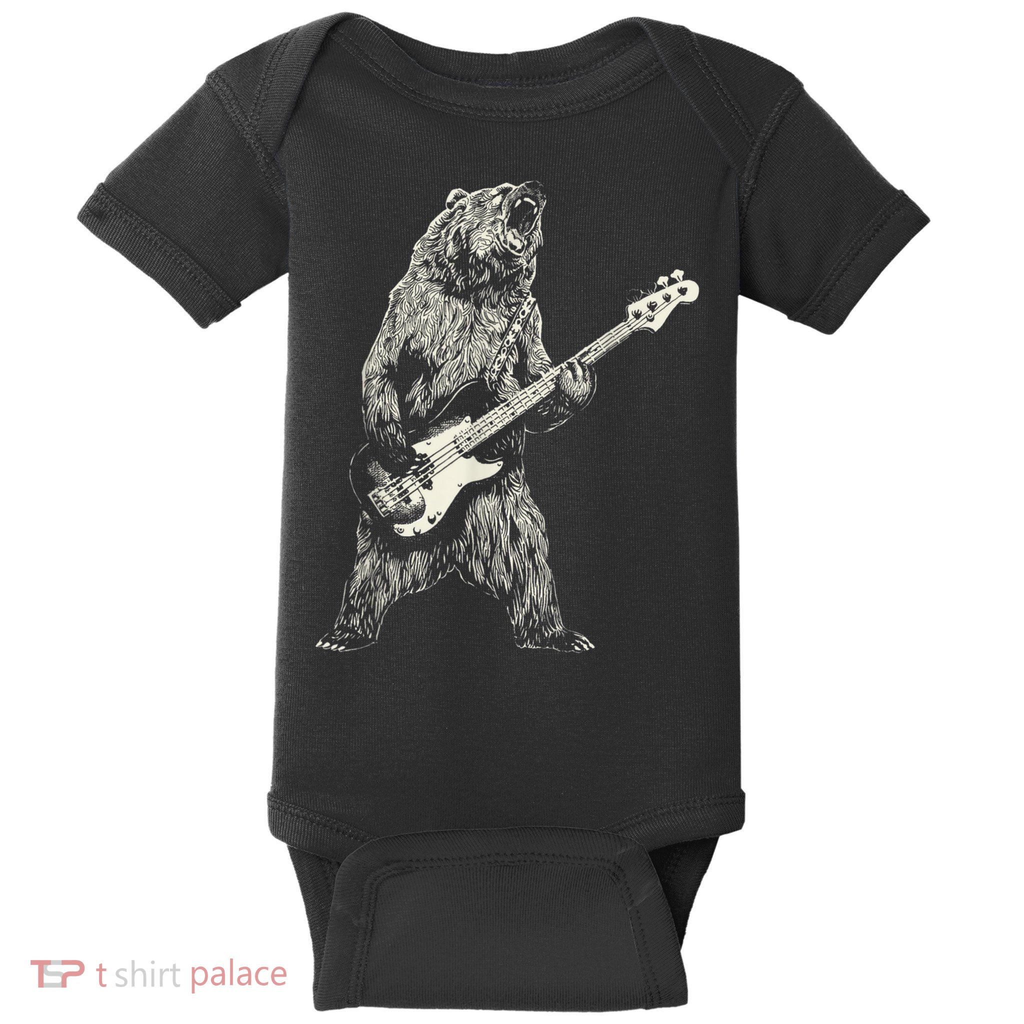 Cute Bear Playing Guitar Gift Guitar Lover Baby Bodysuit