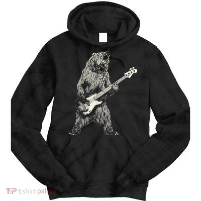 Cute Bear Playing Guitar Gift Guitar Lover Tie Dye Hoodie