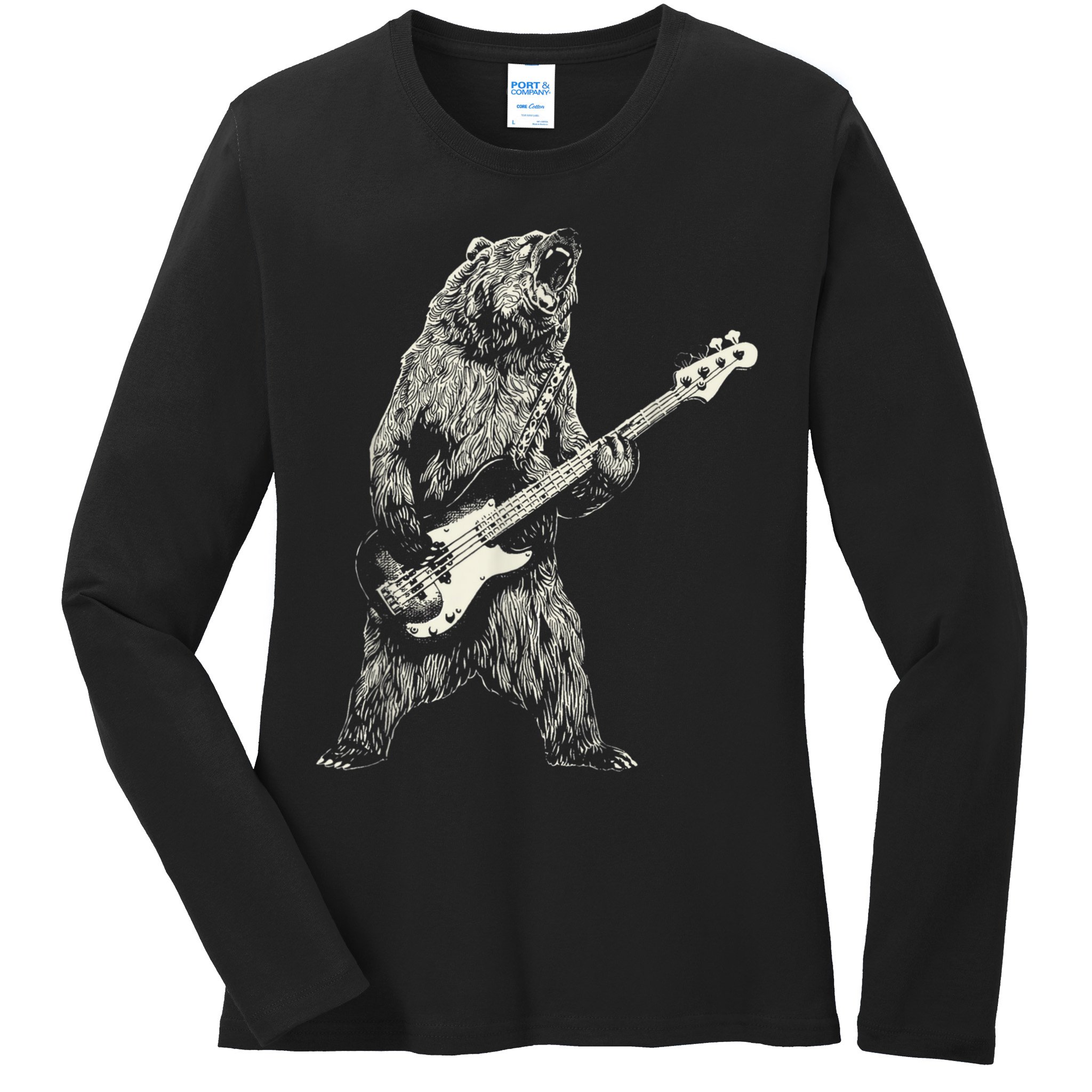 Cute Bear Playing Guitar Gift Guitar Lover Ladies Long Sleeve Shirt