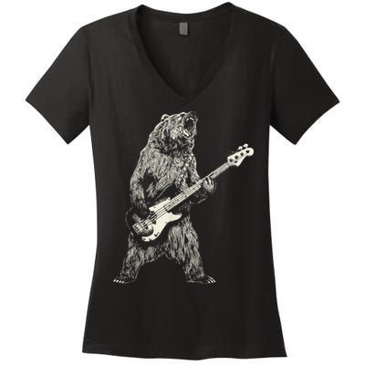 Cute Bear Playing Guitar Gift Guitar Lover Women's V-Neck T-Shirt