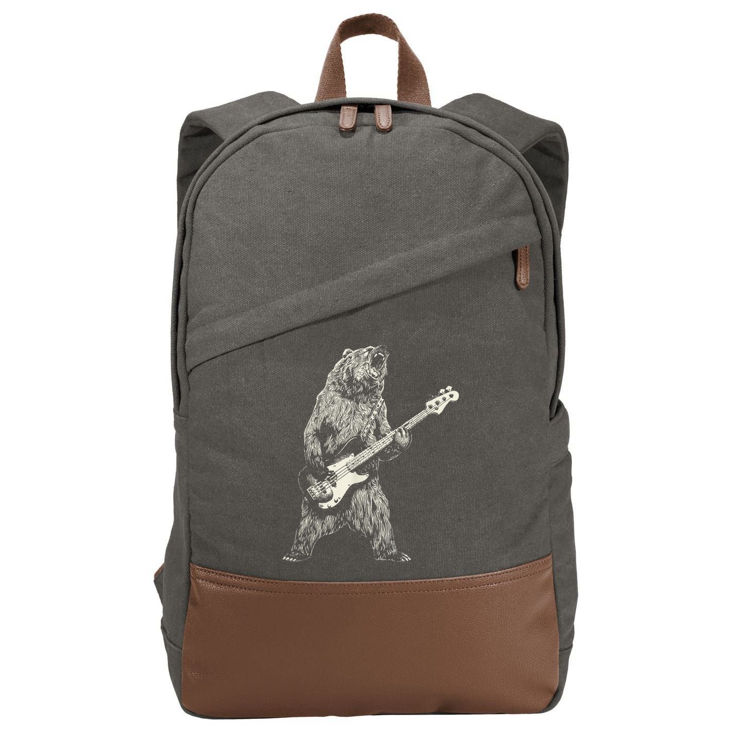 Cute Bear Playing Guitar Gift Guitar Lover Cotton Canvas Backpack