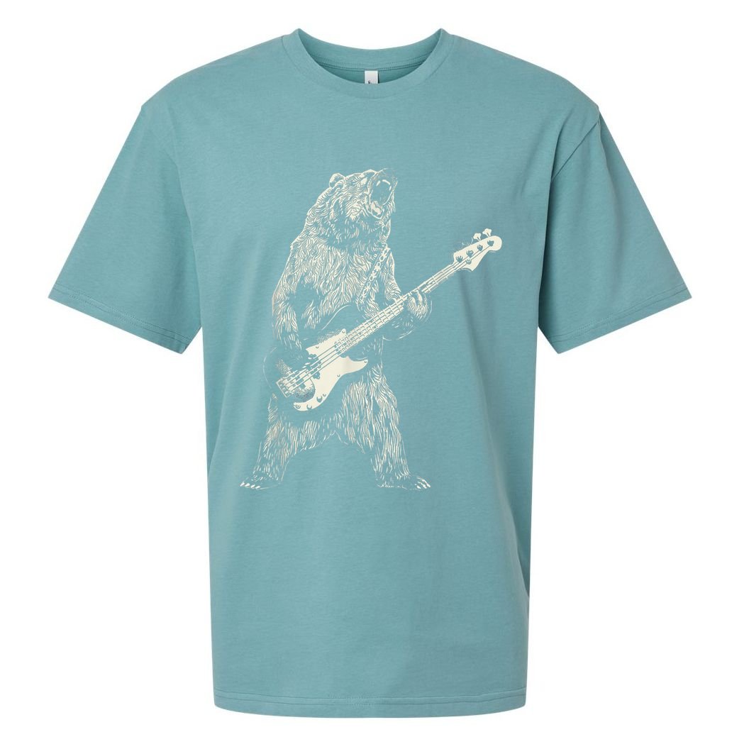 Cute Bear Playing Guitar Gift Guitar Lover Sueded Cloud Jersey T-Shirt