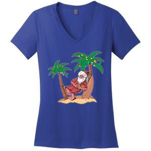 Christmas Beach Palm Tree With Xmas Lights Tropical Santa Gift Women's V-Neck T-Shirt