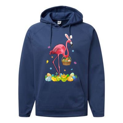 Cute Bunny Pink Flamingo Easter Eggs Easter Day Gift Performance Fleece Hoodie