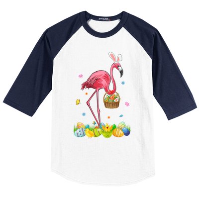 Cute Bunny Pink Flamingo Easter Eggs Easter Day Gift Baseball Sleeve Shirt