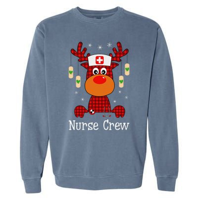 Christmas Buffalo Plaid Reindeer Nurse Crew Moose Christmas Garment-Dyed Sweatshirt