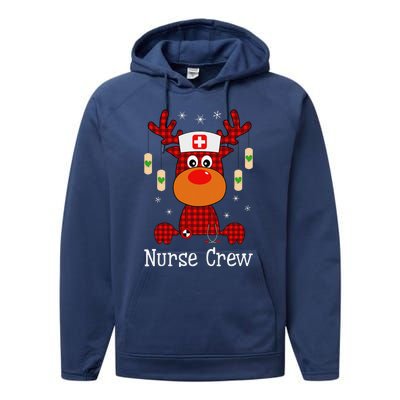 Christmas Buffalo Plaid Reindeer Nurse Crew Moose Christmas Performance Fleece Hoodie