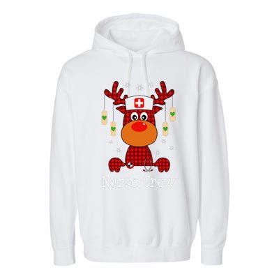 Christmas Buffalo Plaid Reindeer Nurse Crew Moose Christmas Garment-Dyed Fleece Hoodie