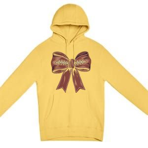 Coquette Bow Pumpkin American Football Autumn Thanksgiving Premium Pullover Hoodie