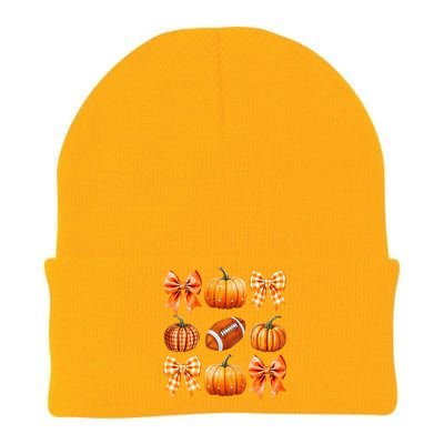 Coquette Bow Pumpkin Season Football Fall Autumn Halloween Knit Cap Winter Beanie