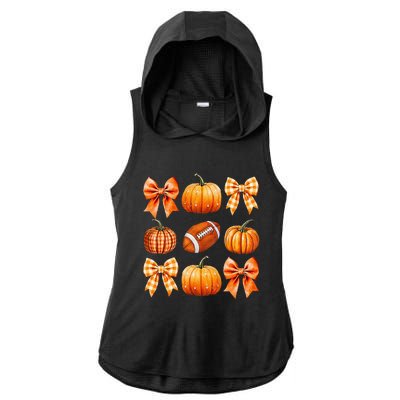 Coquette Bow Pumpkin Season Football Fall Autumn Halloween Ladies PosiCharge Tri-Blend Wicking Draft Hoodie Tank