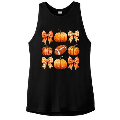 Coquette Bow Pumpkin Season Football Fall Autumn Halloween Ladies PosiCharge Tri-Blend Wicking Tank