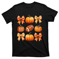 Coquette Bow Pumpkin Season Football Fall Autumn Halloween T-Shirt