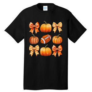 Coquette Bow Pumpkin Season Football Fall Autumn Halloween Tall T-Shirt