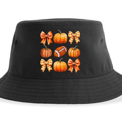 Coquette Bow Pumpkin Season Football Fall Autumn Halloween Sustainable Bucket Hat