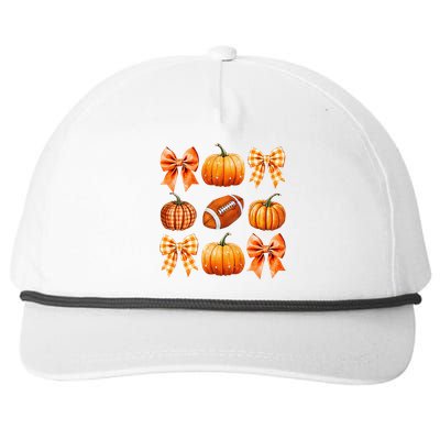 Coquette Bow Pumpkin Season Football Fall Autumn Halloween Snapback Five-Panel Rope Hat