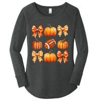 Coquette Bow Pumpkin Season Football Fall Autumn Halloween Women's Perfect Tri Tunic Long Sleeve Shirt