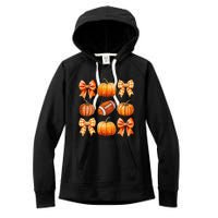 Coquette Bow Pumpkin Season Football Fall Autumn Halloween Women's Fleece Hoodie