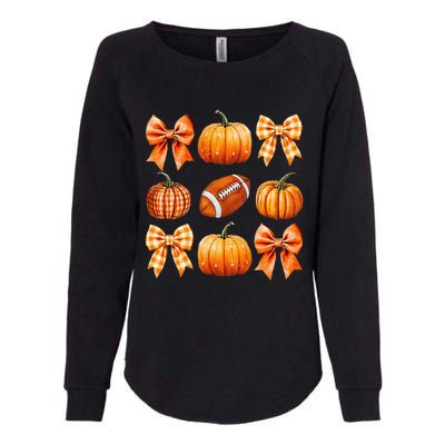 Coquette Bow Pumpkin Season Football Fall Autumn Halloween Womens California Wash Sweatshirt