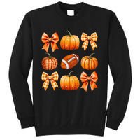 Coquette Bow Pumpkin Season Football Fall Autumn Halloween Tall Sweatshirt