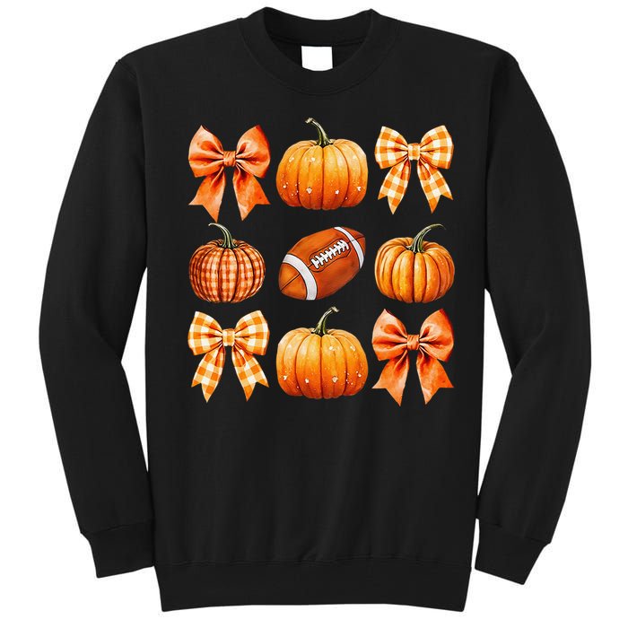 Coquette Bow Pumpkin Season Football Fall Autumn Halloween Tall Sweatshirt