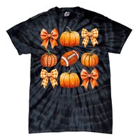 Coquette Bow Pumpkin Season Football Fall Autumn Halloween Tie-Dye T-Shirt