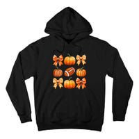 Coquette Bow Pumpkin Season Football Fall Autumn Halloween Tall Hoodie