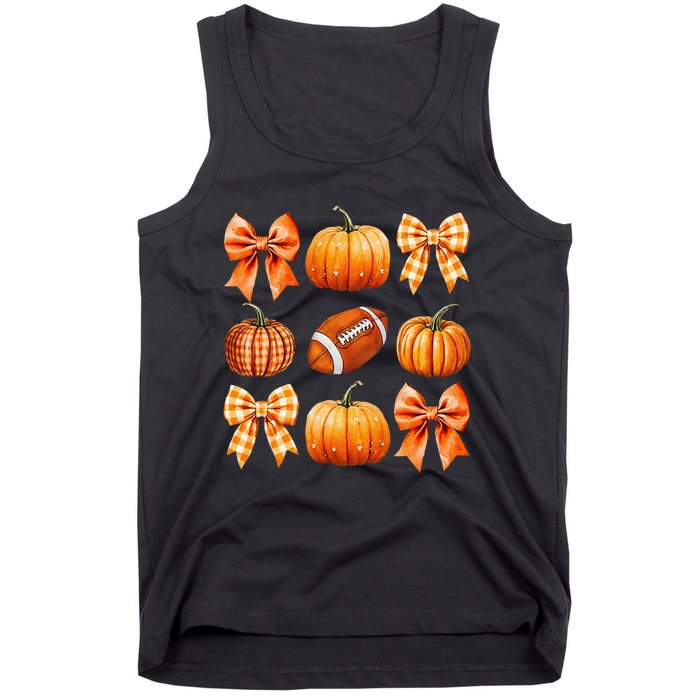 Coquette Bow Pumpkin Season Football Fall Autumn Halloween Tank Top