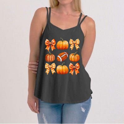 Coquette Bow Pumpkin Season Football Fall Autumn Halloween Women's Strappy Tank