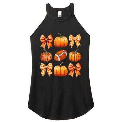 Coquette Bow Pumpkin Season Football Fall Autumn Halloween Women's Perfect Tri Rocker Tank