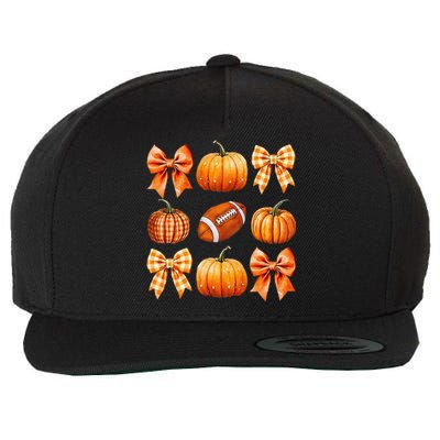 Coquette Bow Pumpkin Season Football Fall Autumn Halloween Wool Snapback Cap